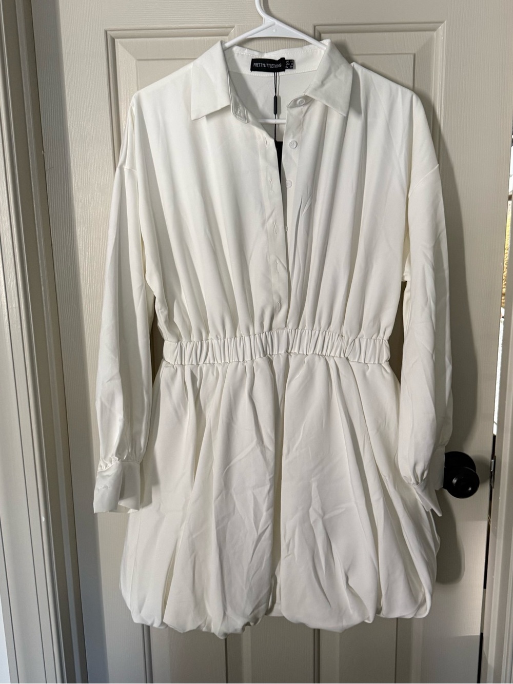 PrettyLittleThing White Mini Shirt Dress with Elastic Waist